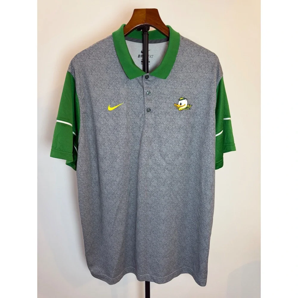 Nike Dri-FIT Oregon Ducks Polo Shirt Mens XXL Grey Green Short Sleeve NCAA